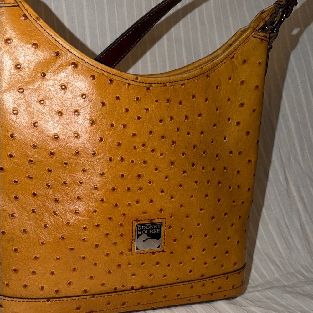 Dooney & Bourke Mustard Ostrich-Embossed Shoulder Bag